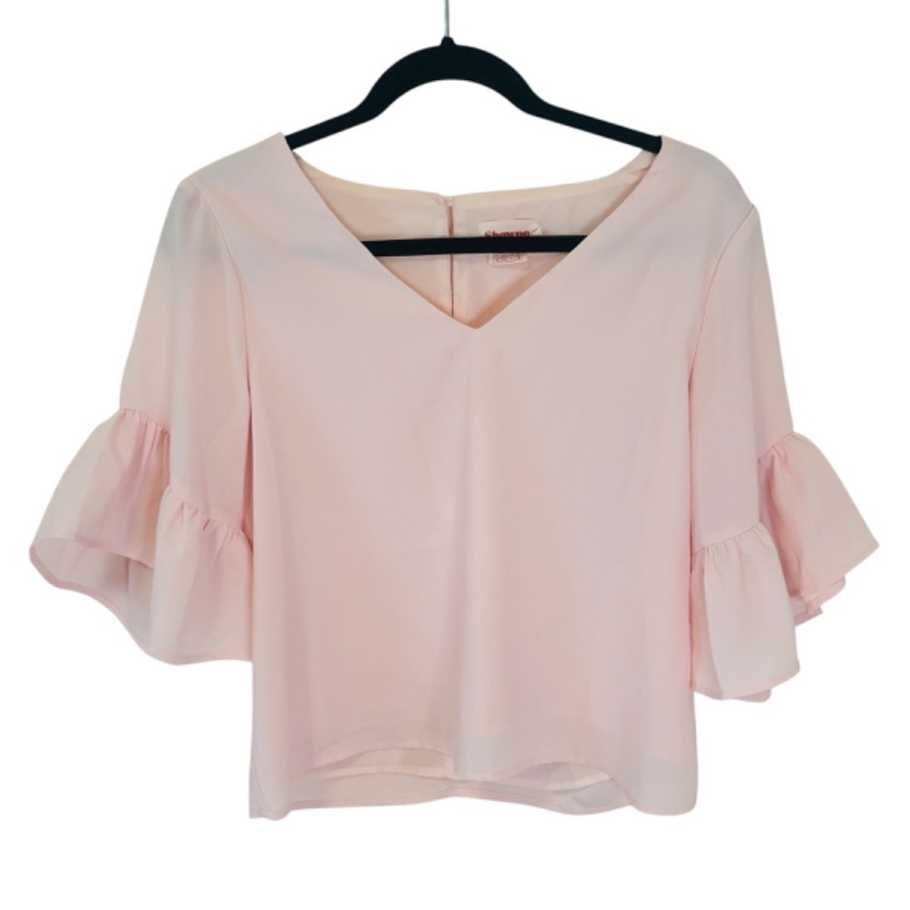 ShowPo Pink pastel Flounce sleeve Blouse SZ 6 - Picture 2 of 10
